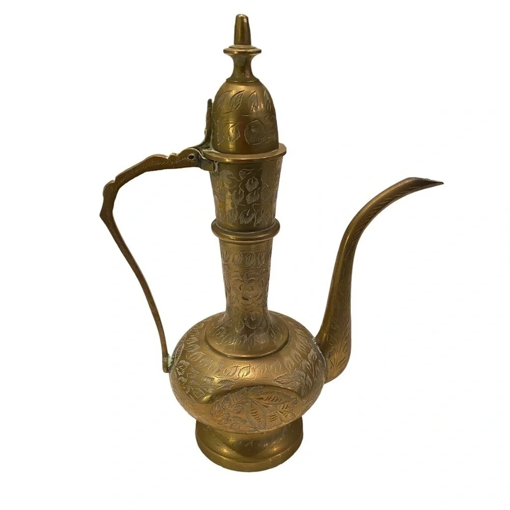 Vintage 1960’s  India Etched Brass Surah Dallah Genie Teapot Pitcher